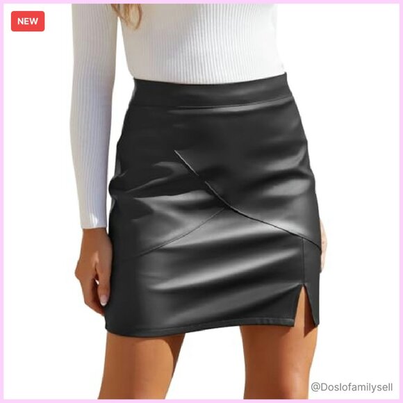 Faux Leather Pencil Skirt High Waisted Bodycon Mini with Built-In Shorts - Picture 2 of 8